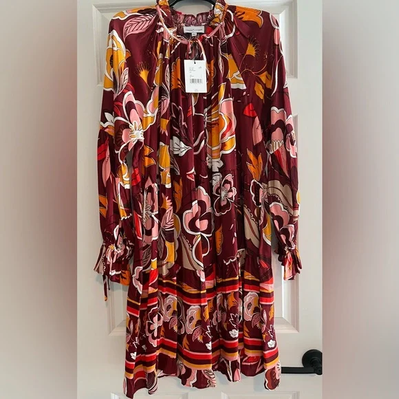 NWT Gibson Latimer Burgundy Floral Midi Dress - Picture 5 of 10